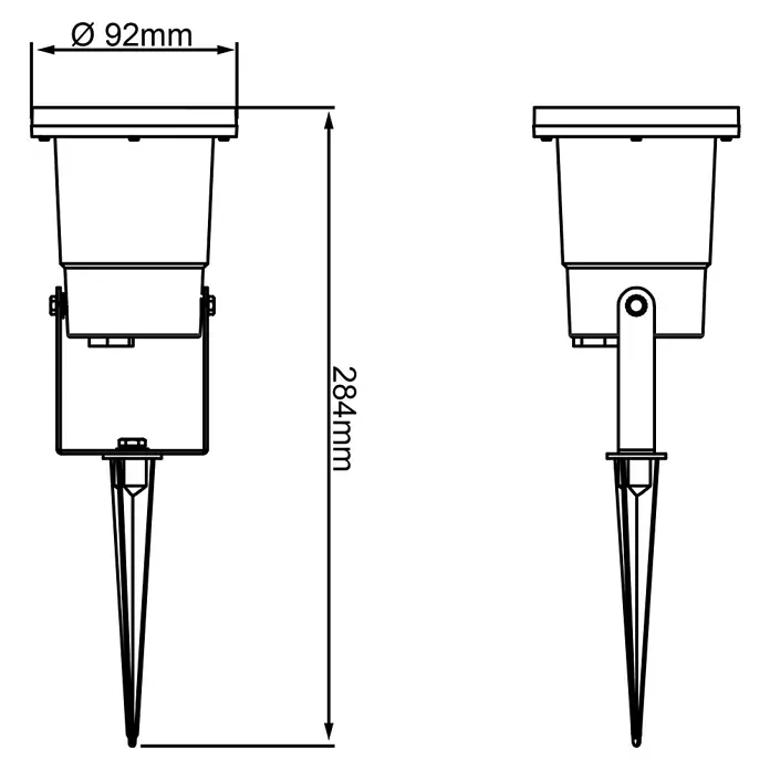 Brilliant LED-Erdspießleuchte Janko - 3 W, Ø x H: 9 x 16 cm, Grau, IP44 - Abbildung einer Bodenleuchte mit den Maßen Ø 92mm und 284mm.