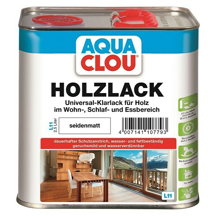 Clou Aqua Holzlack L 11 (Seidenmatt, 2,5 l, Farblos)