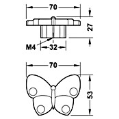 Möbelknopf (27 x 70 x 53 mm, Kunststoff, Pink, Schmetterling)