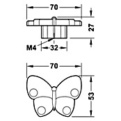 Möbelknopf (27 x 70 x 53 mm, Kunststoff, Grün, Schmetterling)