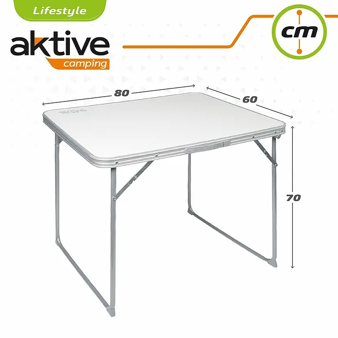 Aktive Conjunto de muebles Boris - 3 pzs., Aluminio/Poliéster, Blanco, Azul - Imagen de una mesa Aktive Camping con dimensiones 80 x 60 x 70 cm, ideal para actividades al aire libre.