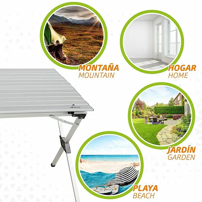 Aktive Mesa de jardín Palma - L x An x Al: 110 x 70 x 70 cm, Aluminio, Gris, Abatible - Mesa de camping plegable Aktive versátil para montaña, jardín, playa y uso doméstico. Práctica para cualquier actividad.