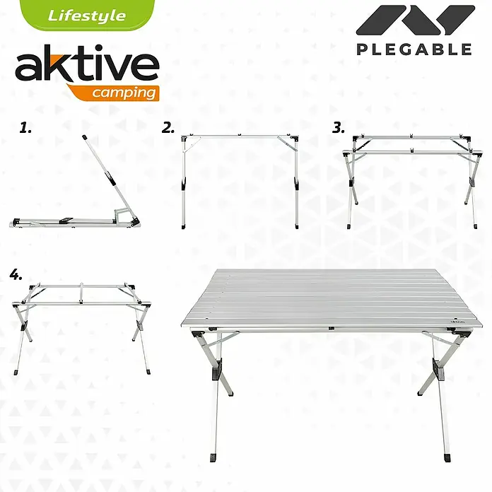Aktive Mesa de jardín Palma - L x An x Al: 110 x 70 x 70 cm, Aluminio, Gris, Abatible - Instrucciones de montaje para la mesa plegable Aktive Camping. Fácil montaje en pocos pasos para su uso inmediato en camping.