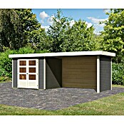 Karibu Gartenhaus Askola 3 (L x B: 217 x 497 cm, Wandstärke: 19 mm, Flachdach, Terragrau, Mit Anbau, Seiten- & Rückwand)