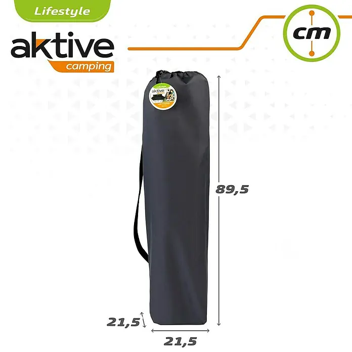 Aktive Banco de camping plegable Nelson - 121 x 63 x 88 cm, Acero, Negro - Dimensiones de la bolsa de transporte Aktive Camping, con medidas de 89,5 cm de altura y 21,5 cm de ancho.