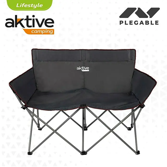 Aktive Banco de camping plegable Nelson - 121 x 63 x 88 cm, Acero, Negro - Banco doble Aktive Camping, ideal para aventuras al aire libre. Su construcción robusta y diseño plegable lo hacen el compañero perfecto.