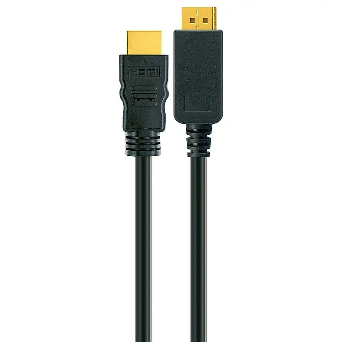 Schwaiger Adapterkabel DisplayPort HDMI - Schwarz, 2 m, Auflösung: 4K (4096 x 2160 Pixel) - Dieses Bild zeigt ein schwarzes HDMI-zu-DisplayPort-Kabel. Das Kabel ist neu und unbenutzt und eignet sich gut für die Datenübertragung.