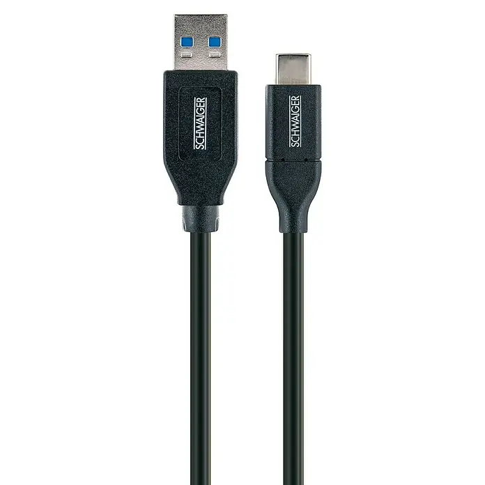 Schwaiger USB-Adapterkabel USB 3.1 C Stecker auf USB 3.0 A Stecker - Schwarz, 1 m - USB-Kabel mit Typ-A- und Typ-C-Steckern von Schwaiger, für Datenübertragung und Aufladen von Geräten.