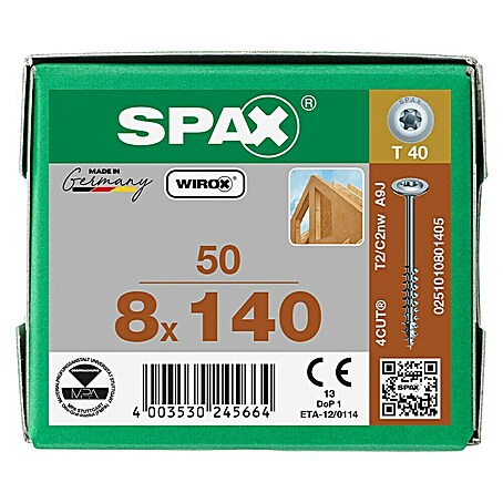 Spax HI FORCE Tellerkopfschraube . (Ø x L: 8 x 140 mm, WIROX Oberfläche, T-Star plus, 50 Stk.)