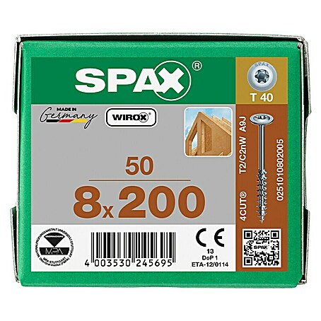 Spax HI FORCE Tellerkopfschraube . (Ø x L: 8 x 200 mm, WIROX Oberfläche, T-Star plus, 50 Stk.)