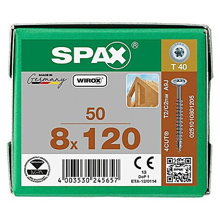Spax HI FORCE Tellerkopfschraube . (Ø x L: 8 x 120 mm, WIROX Oberfläche, T-Star plus, 50 Stk.)
