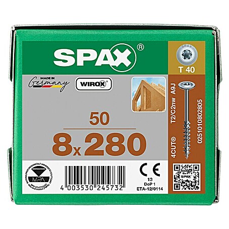 Spax HI FORCE Tellerkopfschraube . (Ø x L: 8 x 280 mm, WIROX Oberfläche, T-Star plus, 50 Stk.)