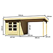 Karibu Blockbohlenhaus Bastrup 4 (333 x 554 cm, Wandstärke: 28 mm, Pultdach, Ausführung: Mit Anbau)