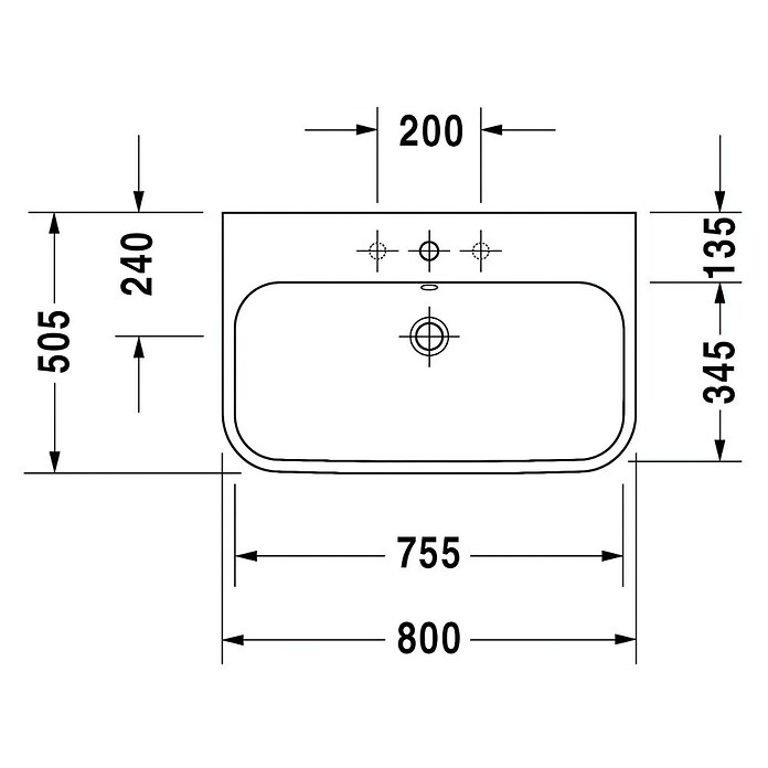 Duravit Happy D.2 Waschtisch (50,5 x 80 cm, Ohne Beschichtung, Keramik, Weiß)