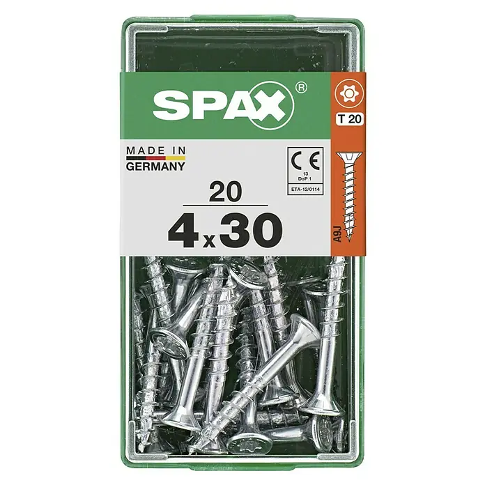 Spax T-Star plus Universalschraube T-Star plus - Ø x L: 4 x 30 mm, 20 Stk., Vollgewinde - Dose mit 20 SPAX Universalschrauben, 4x30 mm, für vielfältige Anwendungen im Innen- und Außenbereich. Ideal für Holzkonstruktionen.