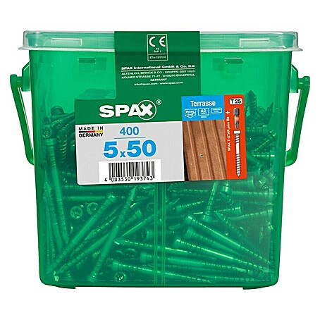 Spax T-Star plus Terrassenschraube (Ø x L: 5 x 50 mm, Edelstahl rostfrei A2, 400 Stk.)
