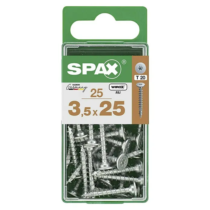 Spax Universalschraube T-STAR plus WIROX - Ø x L: 3,5 x 25 mm, Vollgewinde, 25 Stk., Silber - Eine Packung Spax-Schrauben 3,5 x 25 mm, ideal für Holzverbindungen im Innen- und Außenbereich. Mit Torx-Antrieb für optimale Kraftübertragung.