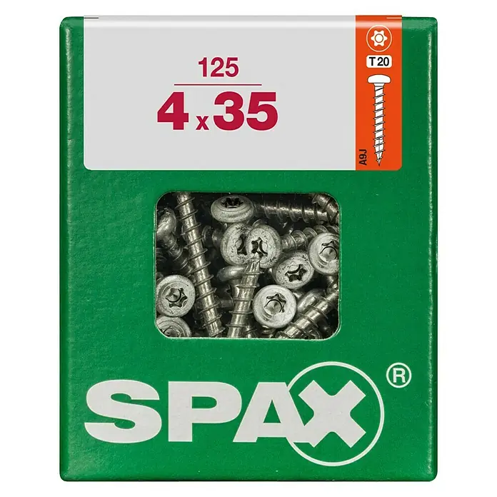 Spax T-Star plus Universalschraube - Ø x L: 4 x 35 mm, Vollgewinde, 125 Stk. - Eine Packung SPAX Schrauben 4 x 35 mm, ideal für diverse Befestigungen, mit T20 Antrieb und einer Menge von 125 Stück.