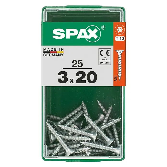Spax T-Star plus Universalschraube T-Star plus - Ø x L: 3 x 20 mm, 25 Stk., Vollgewinde - Eine Packung SPAX Schrauben, Größe 3x20, mit 25 Schrauben, ideal für diverse Heimwerkerprojekte.