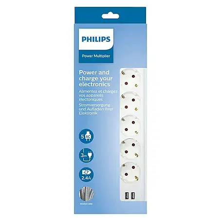 Philips  Base de enchufe múltiple con puerto USB