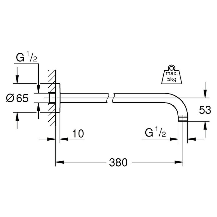 Grohe Brausearm (Länge: 38 cm, ½″, Rund)