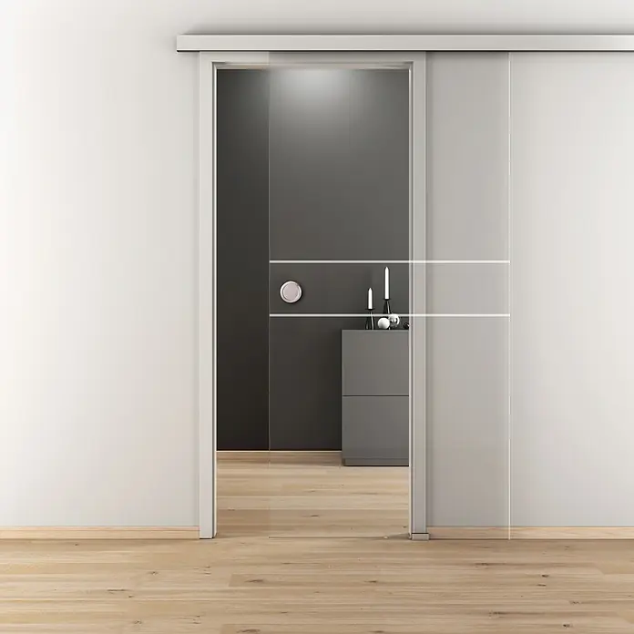 Diamond Doors Glasschiebetür 589 - 935 x 2.058 mm, Einscheibensicherheitsglas (ESG), Klarglas - Elegante Glasschiebetür mit klaren Linien, die den Raum optisch trennt und gleichzeitig für Offenheit sorgt. Modernes Design für stilvolle Innenräume.