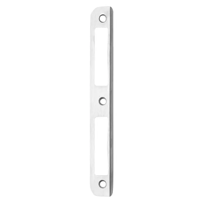 Stabilit Winkelblech - L x B x H: 170 x 20 x 8 mm, Stahl - Ein silberfarbenes Türschloss-Gegenstück mit zwei rechteckigen Aussparungen und drei runden Löchern. Perfekt für Türbeschläge.