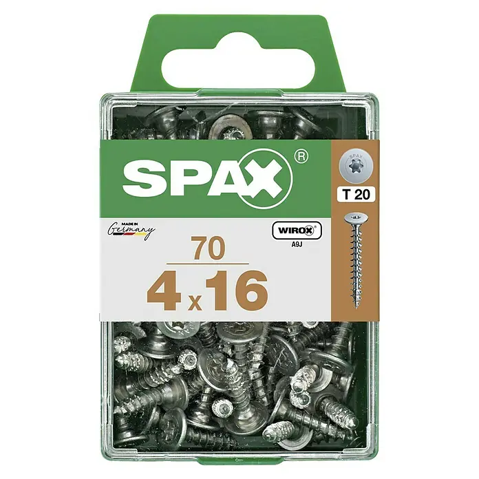 Spax Universalschraube T-STAR plus WIROX - Ø x L: 4 x 16 mm, Vollgewinde, 70 Stk., Silber - Spax Schrauben 4 x 16 mm im Karton. Geeignet für verschiedene Holzkonstruktionen, einfache Verarbeitung und hohe Qualität.
