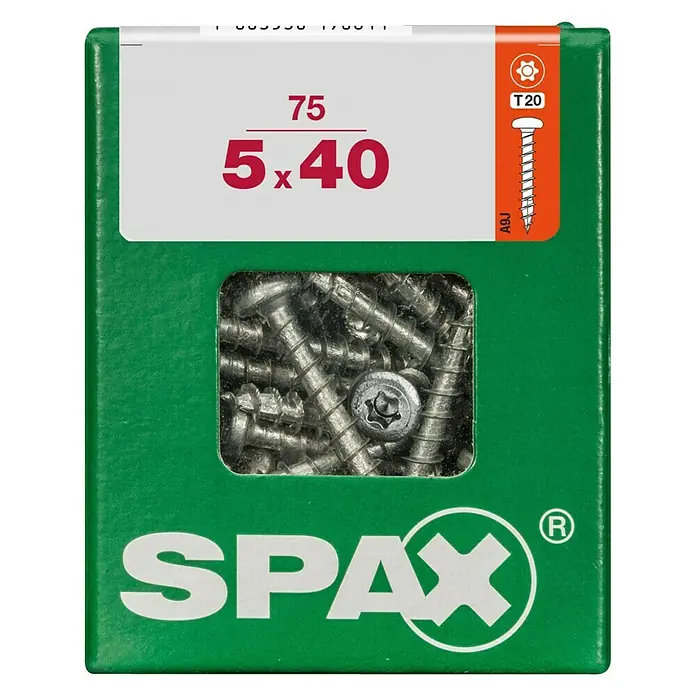 Spax T-Star plus Universalschraube - Ø x L: 5 x 40 mm, Vollgewinde, 75 Stk. - SPAX Schrauben 5x40 mm, 75 Stück, mit T20 Torx Antrieb. Ideal für Holzkonstruktionen und Heimwerkerprojekte.\n