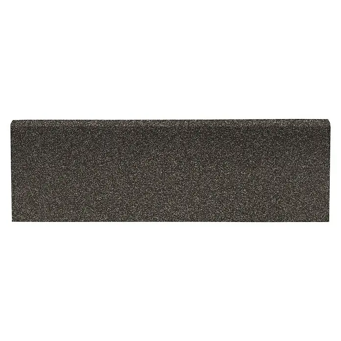 Sockelfliese Elba - 10 x 30 cm, Anthrazit, Matt - Ein rechteckiger, dunkelgrauer Pflasterstein mit gesprenkelter Oberfläche, ideal für stilvolle Außenbereiche.