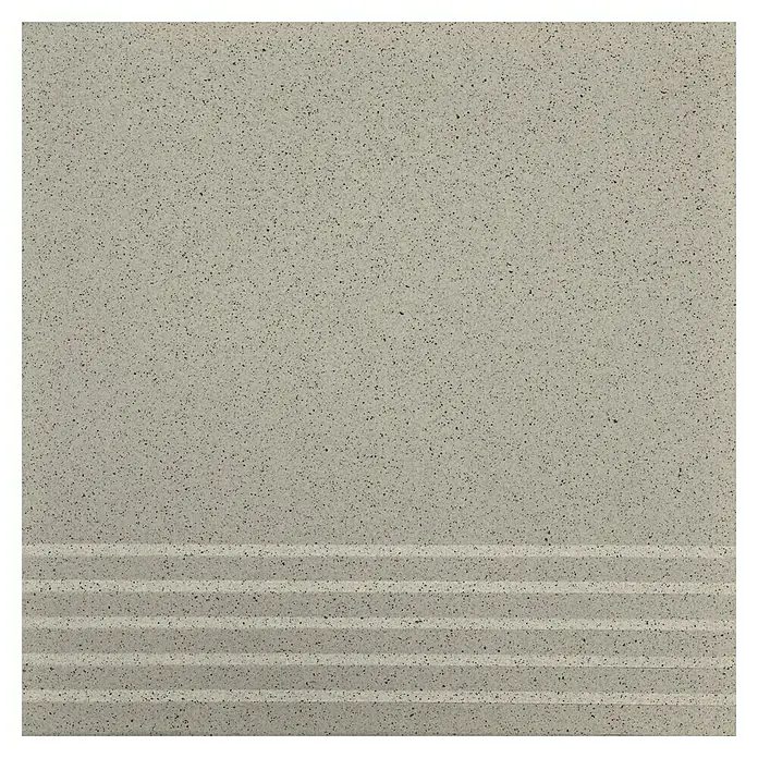 Stufen- & Abdeckplatte Cefalu - 30 x 30 cm, Grau, Matt - Bild einer grauen Steintreppe mit feinen dunklen Sprenkeln, ideal für moderne Innen- und Außenbereiche.