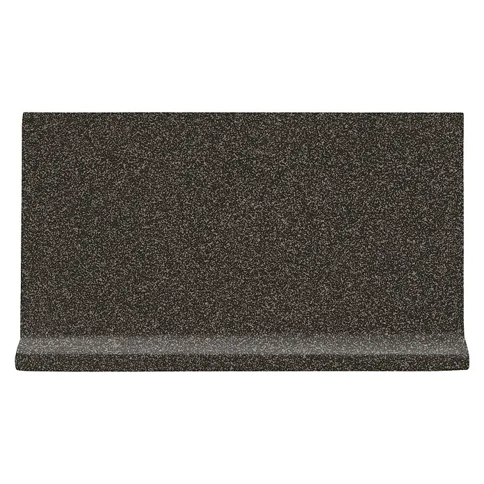 Sockelfliese Elba Hohlkehle - 10 x 20 cm, Anthrazit, Matt - Ein detailliertes Bild einer Sockelleiste in dunklem Farbton mit einer subtilen gesprenkelten Textur, ideal für moderne Innenräume.