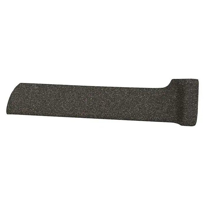 Sockelfliese Elba Hohlkehle Außen - 10 x 2,5 cm, Anthrazit, Matt - Nahaufnahme eines strukturierten, dunkelgrauen Metallhebels, der auf einem schwarzen Hintergrund liegt und die robuste Bauweise des Werkzeugs betont.