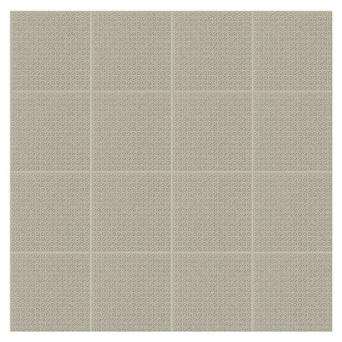 Feinsteinzeugfliese Cefalu - 20 x 20 cm, Grau, Matt - Nahaufnahme eines Bodenbelags mit strukturierten, quadratischen Fliesen in Beige. Das Design ist dezent und gleichmäßig.