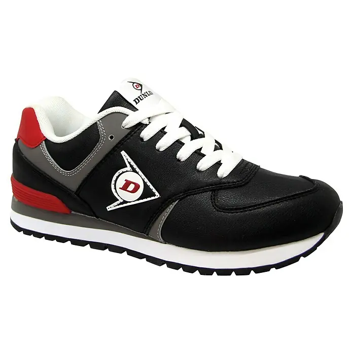 Dunlop Zapato bajo de seguridad Flying Wing - 38, Negro - Elegantes zapatillas Dunlop en negro, gris y rojo con logotipo y cordones blancos. Un zapato cómodo y de moda para el día a día.