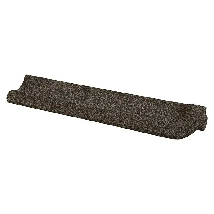 Sockelfliese Elba Hohlkehle Innen - 10 x 2,5 cm, Anthrazit, Matt - Nahaufnahme eines braunen Dachziegels mit rauer Textur, ideal für Dächer mit rustikalem oder traditionellem Stil.