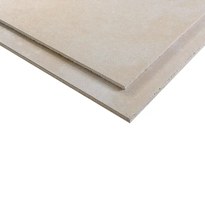Rigips Rigidur Estrichelement - 1.500 x 500 x 20 mm - Zwei Gipskartonplatten übereinander, die eine glatte, beige Oberfläche zeigen und für Bau- oder Renovierungsprojekte geeignet sind.