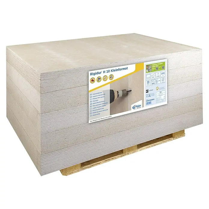 Rigips Rigidur Gipsfaserplatte 1-Mann-Platte - 1.500 x 1.000 x 10 mm - Eine Palette Rigidur H 10 Kleinformat Gipsfaserplatten, ideal für den Innenausbau und zur Verbesserung von Wohnräumen.