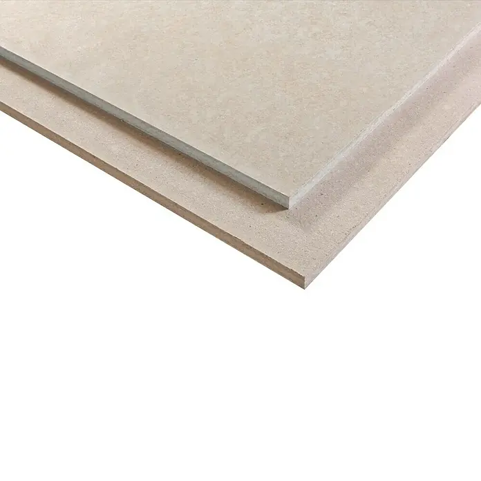 Rigips Rigidur Estrichelement - 1.500 x 500 x 25 mm - Nahaufnahme von zwei unbeschichteten MDF-Platten, ideal für Möbelbau oder als Bastelmaterial.