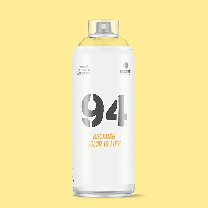 mtn Pintura decorativa en spray 94 - Amarillo fiesta, Mate, 400 ml - Pintura en aerosol MTN 94: Una pintura en aerosol mate de baja presión perfecta para proyectos de arte y pasatiempos. "Because Color Is Life."