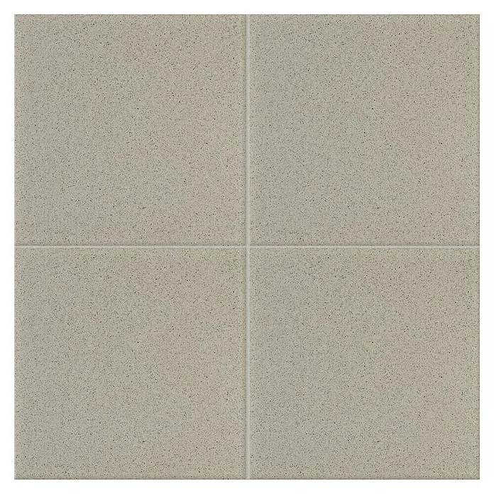 Feinsteinzeugfliese Cefalu - 60 x 60 cm, Grau, Matt - Nahaufnahme eines Musters aus vier grauen Bodenfliesen mit subtiler Sprenkelung und hellen Fugenlinien, die ein quadratisches Raster bilden.
