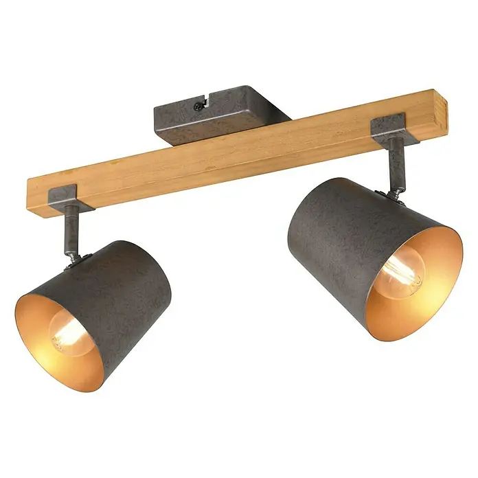 Trio Leuchten Deckenstrahler - 50 W, L x B x H: 14,5 x 42,5 x 23,2 cm, Nickel-matt, E14, 2 Stk. - Deckenleuchte mit zwei Strahlern und rustikalem Holzträger. Die Spots sind verstellbar und geben warmes Licht ab.