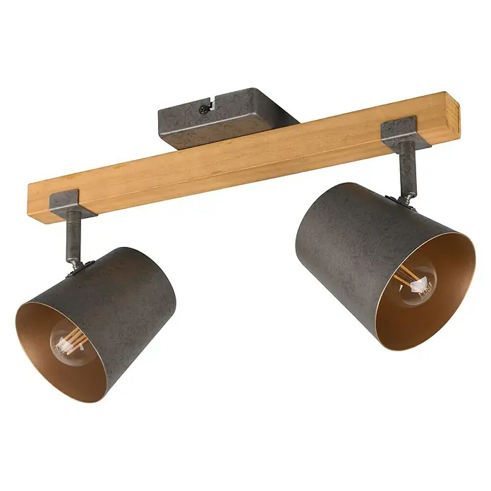 Trio Leuchten Deckenstrahler - 50 W, L x B x H: 14,5 x 42,5 x 23,2 cm, Nickel-matt, E14, 2 Stk. - Deckenleuchte mit zwei Strahlern und Holzdetails, ideal für Wohnzimmer oder Essbereich, die eine rustikale und gemütliche Atmosphäre schaffen.