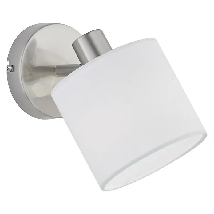 Reality Leuchten Tommy Deckenstrahler - 28 W, L x B x H: 17,6 x 12 x 19 cm, Nickel-matt, E14, 1 Stk. - Eine moderne Wandleuchte mit einem runden, satinierten Glasschirm und einer gebürsteten Metallbasis, ideal für stilvolle Akzente.