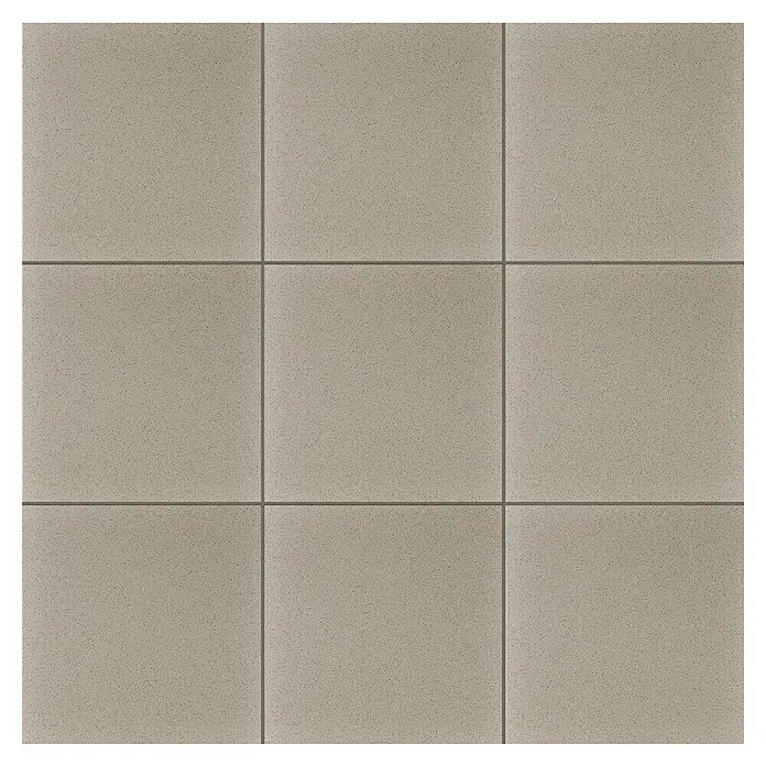 Feinsteinzeugfliese Acapulco - 30 x 30 cm, Grau, Matt - Nahaufnahme eines Musters von quadratischen, grauen Bodenfliesen mit dezenten Sprenkeln und grauen Fugenlinien in einem neun-teiligen Raster.