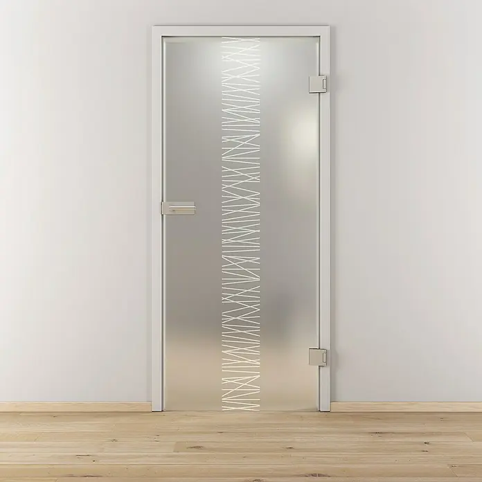 Diamond Doors Glasdrehtür 549 - 709 x 1.972 mm, DIN Anschlag: Rechts, Einscheibensicherheitsglas (ESG) - Hier ist eine moderne Glastür mit weißem Muster. Die Tür ist elegant und lichtdurchlässig, ideal für ein modernes Badezimmer.