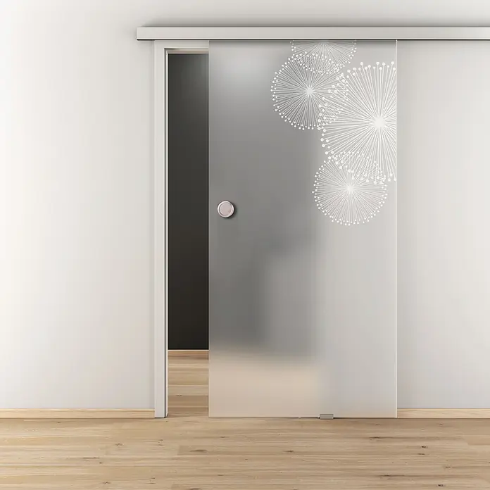 Diamond Doors Glasschiebetür 507 - 935 x 2.058 mm, Einscheibensicherheitsglas (ESG), Milchglas - Schiebetür aus Glas mit Dandelion-Muster.
