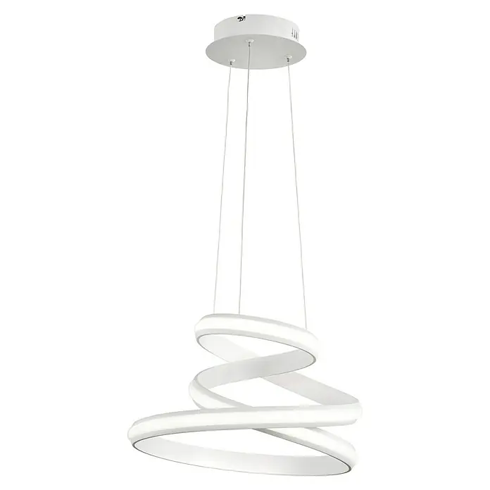 WOFI Tess Pendelleuchte - 32 W, L x B x H: 41 x 41 x 150 cm, Weiß - Eine moderne, spiralförmige LED-Hängeleuchte in Weiß, die ein elegantes und helles Licht in jeden Raum bringt.