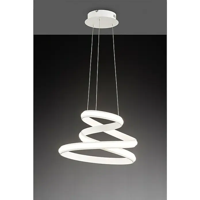 WOFI Tess Pendelleuchte - 32 W, L x B x H: 41 x 41 x 150 cm, Weiß - Moderne LED-Hängeleuchte mit spiralförmigem Design, ideal für stilvolle Innenräume. Helles, energieeffizientes Licht.