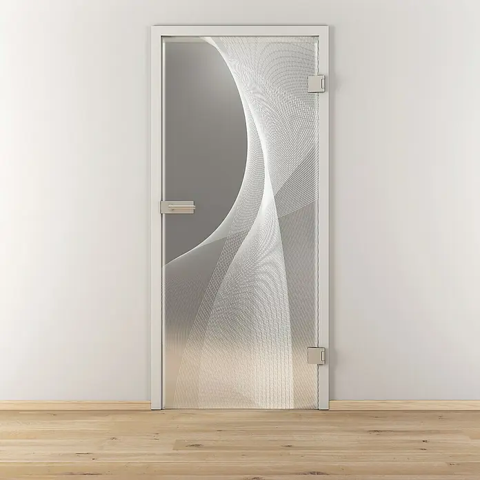Diamond Doors Glasdrehtür 634 - 709 x 1.972 mm, DIN Anschlag: Rechts, Milchglas - Elegante Glastür mit einem abstrakten, wellenförmigen Design, das für ein modernes und stilvolles Ambiente sorgt.